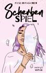 Text: „POESIE IN FRAGMENTEN“, „Scherben SPIEL“, „MARY LEE WINTHER“. Eine Frau mit lila Haar hält ein zerbrochenes Spiegelstück.