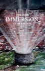 Texte: "sven stroh IMMERSION GEDICHTE 2025". Gemälde eines Brunnens mit sprudelndem Wasser auf gemustertem Hintergrund.