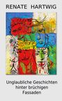 "RENATE HARTWIG, Unglaubliche Geschichten hinter brüchigen Fassaden." Bunte, abstrakte Illustration von Gesichtern.