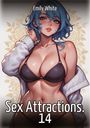 Oben: Emily White. Unten: Sex Attractions. 14. Illustration einer Frau mit blauen Haaren in schwarzem Bikini.