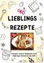 "LIEBLINGS REZEPTE", Illustration mit Besteck auf Teller. Texthinweis: "Rezepte unserer Mitglieder zum 25jährigen Bestehen des GFO".