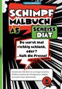 Ein freches Malbuch mit sarkastischen Diät-Sprüchen. Auf grellen Farben ist „Schimpf Malbuch Scheiss Diät“ groß geschrieben.
