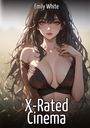 "Emily White", "X-Rated Cinema". Illustration einer Frau mit langen, dunklen Haaren und offenem Oberteil in Naturkulisse.