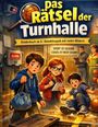 Titel: "Das Rätsel der Turnhalle". Untertitel: "Kinderbuch ab 8 | Detektivspaß mit vielen Bildern". Slogan: "Sport ist gesund - Chaos ist nicht gesund!". Drei Kinder stehen in einer Turnhalle, ein Junge hält eine Sporttasche, ein Mädchen mit Brille schreibt in ein Notizbuch, ein kleinerer Junge sitzt erschrocken am Boden.