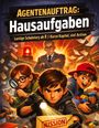 "Agentenauftrag: Hausaufgaben" - Drei Kinder, eines mit Taschenlampe, sehen entschlossen aus. Ein Erwachsener im Hintergrund.