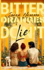 Text: "Bitter Oranges Don't Lie", "Joana Navarro". Illustration: Drei Personen sitzen vor einem mit Orangen geschmückten Torbogen.