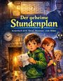 „Der geheime Stundenplan“: Kinderbuch ab 8 | Rätsel, Abenteuer, viele Bilder. Drei Kinder, überrascht, mit zerrissenem Plan.