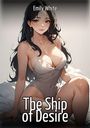 "Emily White. The Ship of Desire." Illustration einer Frau mit langen Haaren im weißen Kleid, sitzend auf einem Bett.