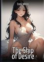„The Ship of Desire“ und „Emily White“. Illustration einer Frau mit langen Haaren in einem leichten, weißen Kleid.