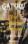 „Die goldene Grenze“ von Daniel Kaiser. Eine nostalgische Straßenszene mit Laternen, altem Auto und Mann im Anzug.