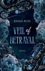 "Ranja Rose, Veil of Betrayal, Dark Mafia Romance", Schlangen und blaue Blumen schmücken die mystische Illustration.