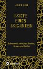 "JÜRGEN LANG - BRIEFE EINES BRIGANTEN - Bubenwelt zwischen Bunker, Busen und Böller" und ein Muster aus goldenen Totenköpfen.