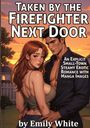 "Taken by the Firefighter Next Door" ist der Titel. Zwei gezeichnete Figuren im Sonnenuntergang, umarmen sich.
