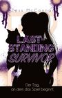 „Last-Standing Survivor“ – Der Tag, an dem das Spiel beginnt. Silhouette einer Person mit Katze, lila Spritzer.