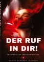 Text: "DER RUF IN DIR!", Autor: "NADJA RUKABER LAZARUS". Rotes, abstraktes Gesicht mit geschlossenen Augen. Dramatische Licht- und Schatteneffekte.