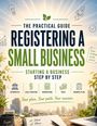 "REGISTERING A SMALL BUSINESS" in großen Buchstaben, darunter Symbole und Begriffe zu Geschäftsthemen, wie Planung und Steuern.