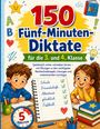 "150 Fünf-Minuten-Diktate für die 3. und 4. Klasse." Zwei Kinder sitzen und lernen, mit Notizbuch und Büchern.