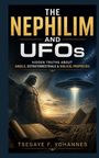 "THE NEPHILIM AND UFOS" oben. Darunter "Hidden truths about Angels, Extraterrestrials & Biblical Prophecies". Unten Name des Autors. Links ein geflügelter Engel, rechts ein UFO über Pyramiden.