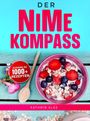 Titel: DER NiMe KOMPASS. Schrift "Zugang zu 1000+ Rezepten". Müslischale mit Beeren, rosa und blaue Farbgestaltung.