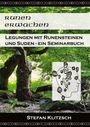 „Runen erwachen“, „Legungen mit Runensteinen und Suden - ein Seminarbuch“. Illustration: Baum in Wald, Runen über Kopfzeichnung.