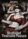 "Blindfolded Threesome Pleasure" und "Emily White". Illustration von drei Personen, eine Frau mit verbundenen Augen in Rot.