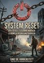 "System Reset: Der totale Zusammenbruch: Strom, Versorgung, Börsen. Sind Sie vorbereitet? Ein Buch von Andreas Kühnemann." Eine postapokalyptische Szene mit einem Wanderer, Trümmern und einem leuchtenden Power-Symbol.