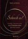 "Schreib es! Genre, Tropes und das Versprechen an den Leser. Band II." Dunkelroter Hintergrund mit goldenen Kreisen.