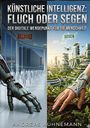 „Künstliche Intelligenz: Fluch oder Segen“ zeigt links eine dystopische Szene, rechts eine grüne, futuristische Stadt.