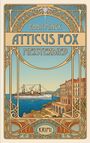 "EDDA MINCK, ATTICUS FOX, MEISTERDIEB, KRIMI." Jugendstil-Zeichnung eines Schiffes und Gebäudes an einer Meeresküste.