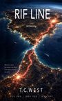 Oben: "RIF LINE", "ROMAN". Unten: "T.C.WEST", Koordinaten. Rote Linie trennt zwei leuchtende Küsten im Dunkeln.