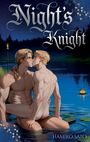 Text: "Night’s Knight, Hamiko Sato." Zwei Männer küssen sich in einem See bei Nacht, umgeben von Seerosen und Kerzenlicht.