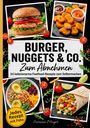 "Burger, Nuggets & Co. Zum Abnehmen. 54 kalorienarme Fastfood-Rezepte zum Selbermachen. Jedes Rezept mit Foto." 
Zu sehen sind Bilder von Burgern, Nuggets, Salatbowls und Wraps, umgeben von Tomaten und Rucola.