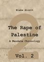 „Blake Alcott. The Rape of Palestine. A Mandate Chronology. Vol. 2.“ Ein beiger Hintergrund mit braunen Sprenkeln.