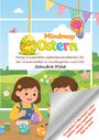"Mindmap Ostern", bunte Kindergartenszene, Kinder bemalen Ostereier, Fenster, Blumenwiese, Girlanden im Hintergrund.