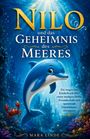 Titel: "Nilo und das Geheimnis des Meeres". Delfin und fröhliche Krabbe im leuchtenden Wasser, umgeben von Korallen.