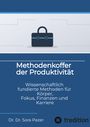„Methodenkoffer der Produktivität. Wissenschaftlich fundierte Methoden für Körper, Fokus, Finanzen und Karriere.“ Ein stilisierter Aktenkoffer in Grau und Blau.