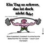 Ein kräftiger Cartoon-Charakter hebt eine Hantel, darüber der Titel: „Ein Tag so schwer, das ist doch nicht fair!“.