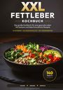 "XXL Fettleber Kochbuch", 140 Rezepte für eine gesunde Leber. Bunter Salat mit Avocado, Karotten und Kräutern in einer Schüssel.
