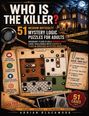 „WHO IS THE KILLER?“ Große weiße Buchstaben, rotes Fragezeichen. Ein dunkles Herrenhaus, gelbe "CRIME SCENE"-Bänder.