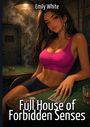 Text: Oben "Emily White", unten "Full House of Forbidden Senses". Illustration: Frau in pinkem Top am Pokertisch.