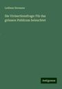 Ludimar Hermann: Die Vivisectionsfrage: Für das grössere Publicum beleuchtet, Buch