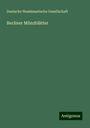 Deutsche Numismatische Gesellschaft: Berliner Münzblätter, Buch