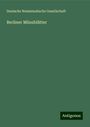 Deutsche Numismatische Gesellschaft: Berliner Münzblätter, Buch