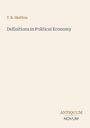 Text oben: "T. R. Malthus". Mitte: "Definitions in Political Economy". Unten: "ANTIQUM NOVUM". Hintergrund beige.