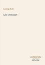 Titel: "Life of Mozart" von Ludwig Nohl. Unten rechts steht "Antiquum Novum". Es ist ein einfaches, minimalistisches Design.