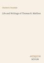 Text: Charles R. Drysdale; Life and Writings of Thomas R. Malthus; Logo: ANTIQUUM NOVUM. Beigefarbener Hintergrund.