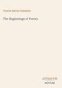 Text: "Francis Barton Gummere, The Beginnings of Poetry, ANTIQUUM NOVUM." Beige Hintergrund, minimalistisches Design.