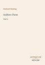 Rudyard Kipling: "Soldiers Three, Part 2". Unten rechts: "ANTIQUM NOVUM". Beigefarbener Hintergrund.