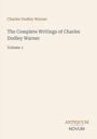 Buchtitel: "The Complete Writings of Charles Dudley Warner, Volume 1". Unten rechts: Logo "ANTIQUM NOVUM". Hintergrund beige.