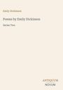 Text: "Emily Dickinson, Poems by Emily Dickinson, Series Two." Unten rechts steht das Logo "ANTIQUM NOVUM". Hintergrund cremefarben.